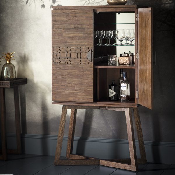 Modern French-Style Cocktail Cabinet – Mango Wood with Metal Detailing - Image 2