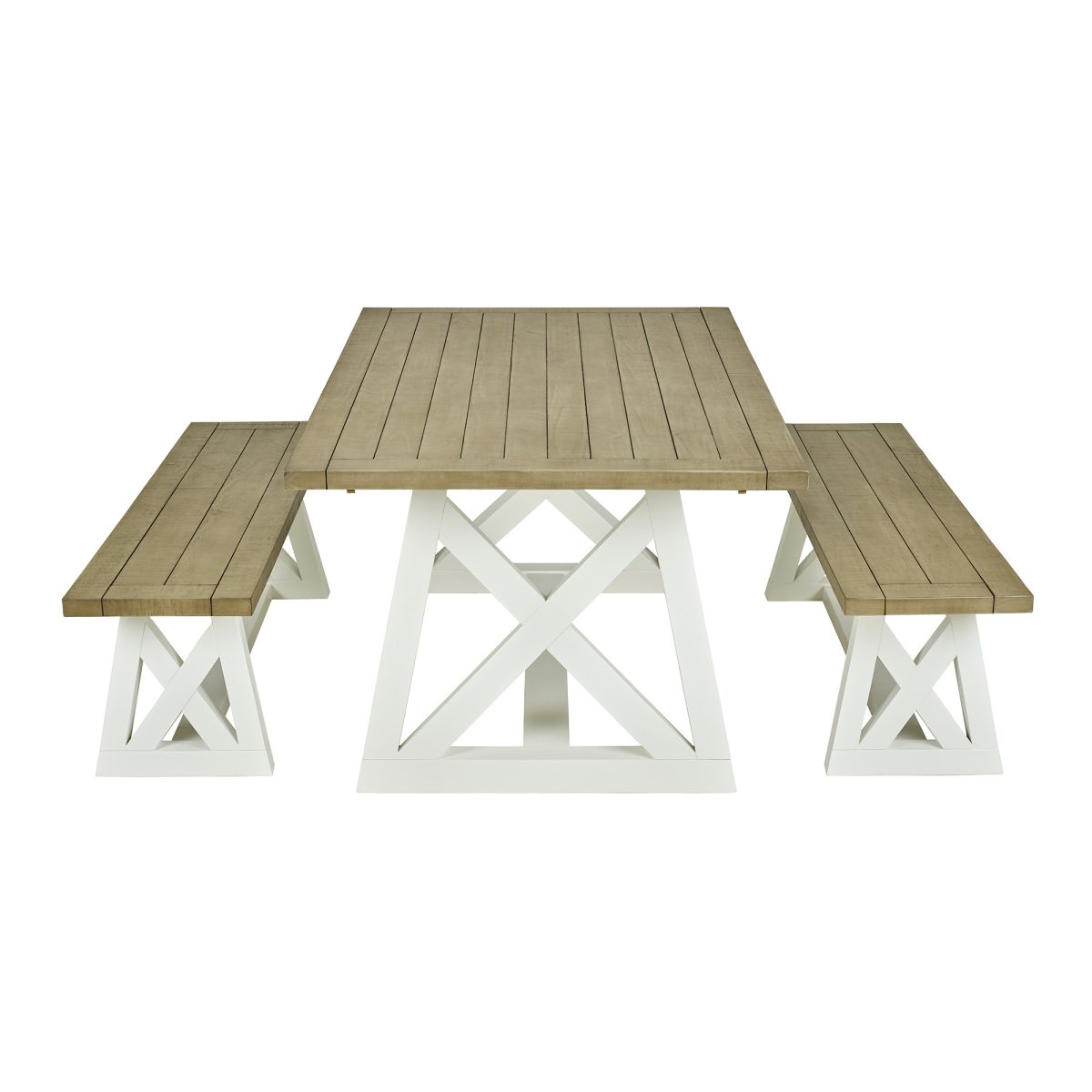 1.6m Extendable Dining Table with 2 Benches – White & Grey Finish - Image 7