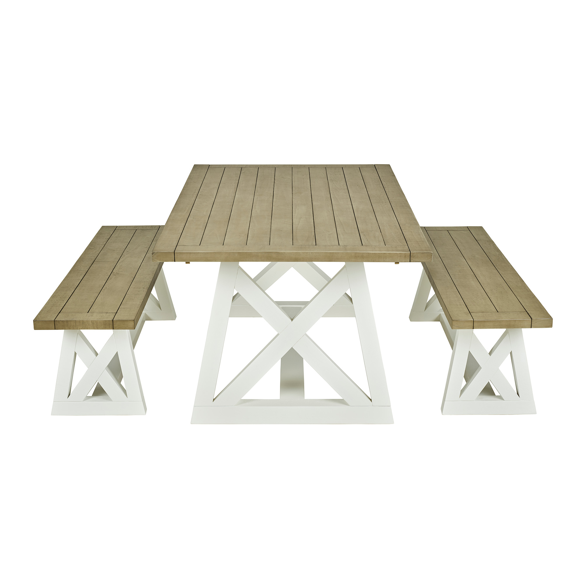 1.6m Extendable Dining Table with 2 Benches – White & Grey Finish - Image 9