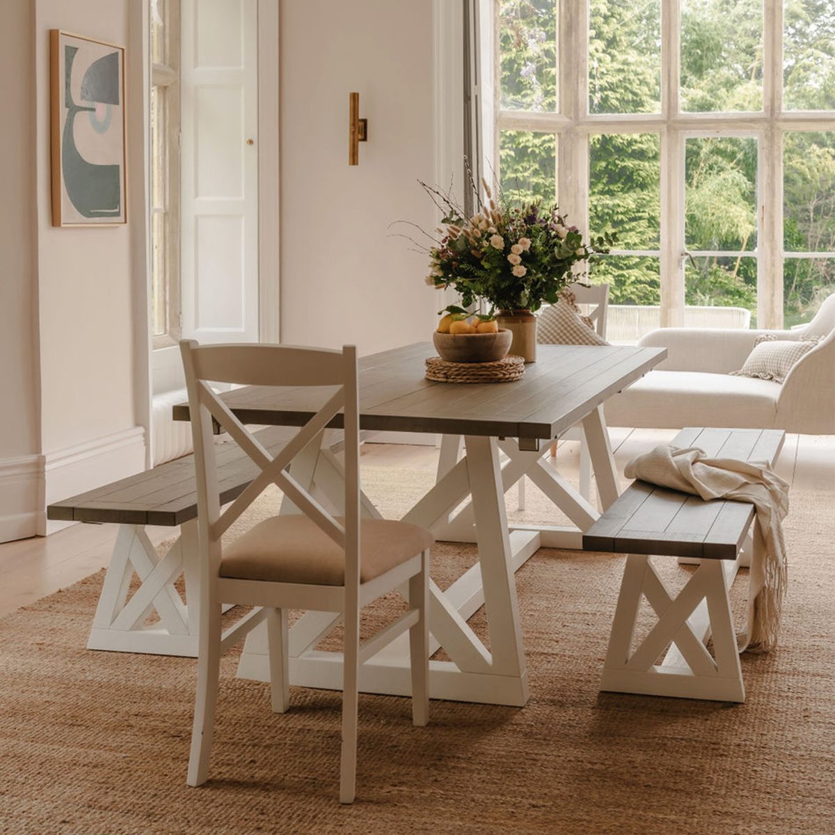 1.6m Extendable Dining Table with 2 Benches – White & Grey Finish - Image 11